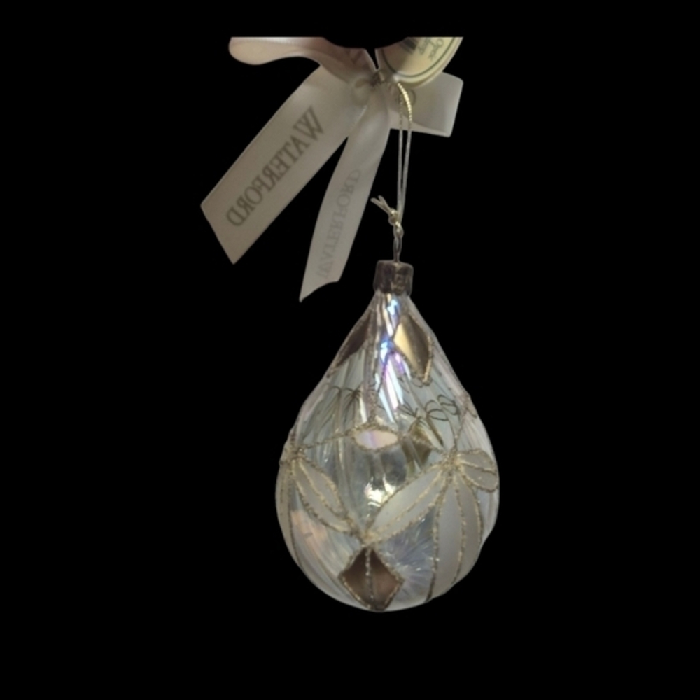 WATERFORD Holiday Heirlooms Lismore Optic Gold Teardrop Christmas Ornament
